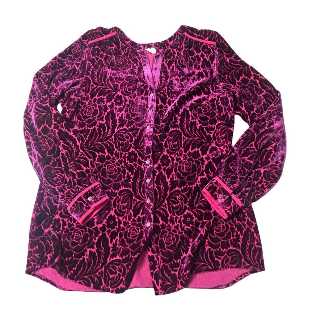 Sundance Velvet Burnout Floral Button Down Blouse Top Pink Purple Sz Small
